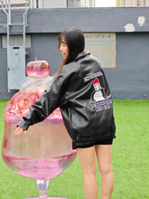 RED CAP GIRL Patch Loose Size PU Leather Jacket